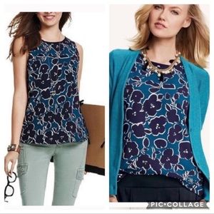 CAbi Warhol Teal Floral Sleeveless Blouse #3087 size medium